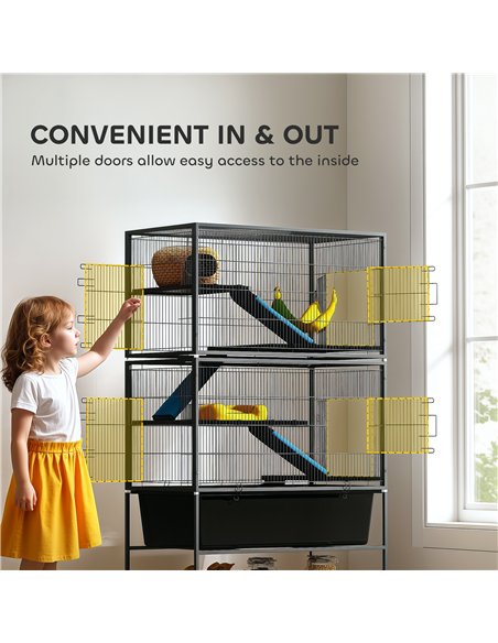 PawHut 5 Levels Rolling Small Animal Cage with Non Slip Ramps, Slide Out 16cm Deep Tray, 88 x 48 x 150.5cm, Dark Grey - pic 158843 | FastDaddyshop