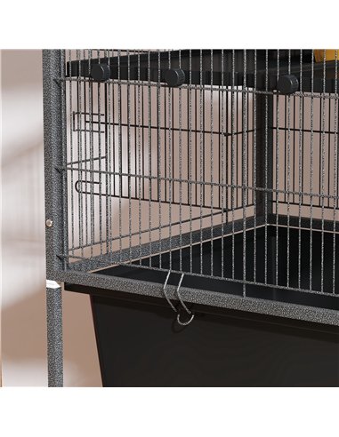 PawHut 5 Levels Rolling Small Animal Cage with Non Slip Ramps, Slide Out 16cm Deep Tray, 88 x 48 x 150.5cm, Dark Grey