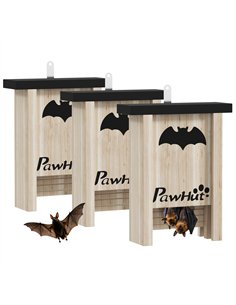 PawHut 3PCs Wooden Bat Boxes, Bat Houses Designed to Attract Bats & Easy to Hang for Outdoor, Garden, Farm, 18 x 6 x 22.5 cm