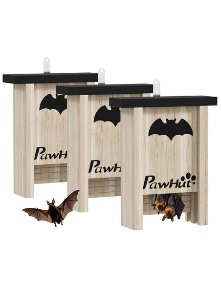 PawHut 3PCs Wooden Bat Boxes, Bat Houses Designed to Attract Bats & Easy to Hang for Outdoor, Garden, Farm, 18 x 6 x 22.5 cm - pic 158847 | FastDaddyshop