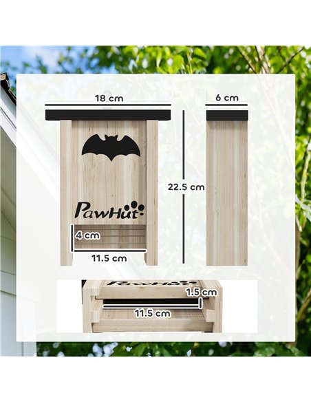 PawHut 3PCs Wooden Bat Boxes, Bat Houses Designed to Attract Bats & Easy to Hang for Outdoor, Garden, Farm, 18 x 6 x 22.5 cm - pic 158849 | FastDaddyshop