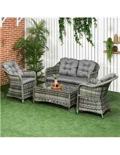 Outsunny 4 Pieces PE Rattan Wicker Sofa Set with Coffee Table, Cushion, Grey 2