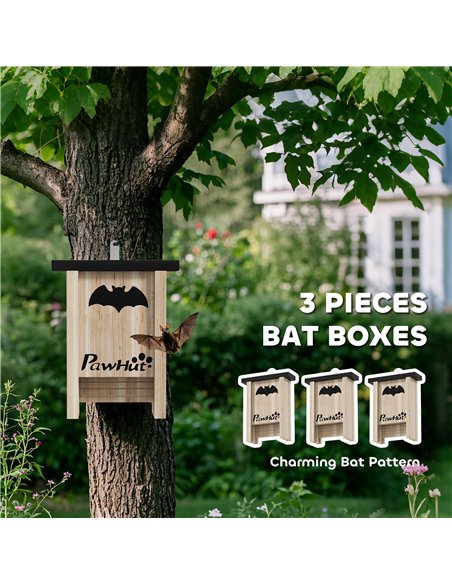 PawHut 3PCs Wooden Bat Boxes, Bat Houses Designed to Attract Bats & Easy to Hang for Outdoor, Garden, Farm, 18 x 6 x 22.5 cm - pic 158850 | FastDaddyshop