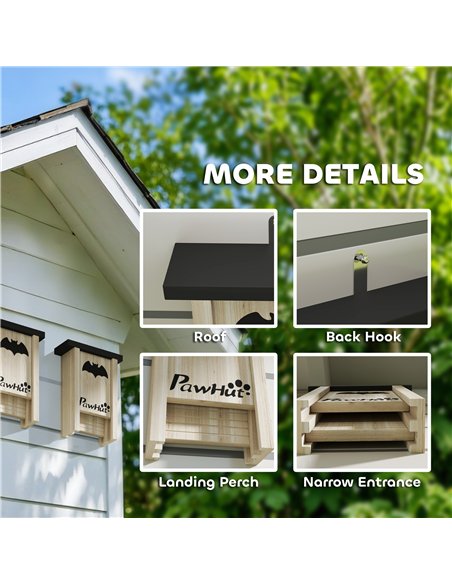 PawHut 3PCs Wooden Bat Boxes, Bat Houses Designed to Attract Bats & Easy to Hang for Outdoor, Garden, Farm, 18 x 6 x 22.5 cm - pic 158852 | FastDaddyshop
