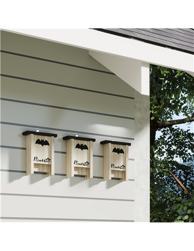PawHut 3PCs Wooden Bat Boxes, Bat Houses Designed to Attract Bats & Easy to Hang for Outdoor, Garden, Farm, 18 x 6 x 22.5 cm
