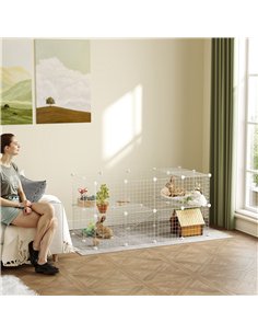 PawHut DIY 36 Panel Pet Playpen Metal Wire Fence for Chinchilla, Hedgehog, Bunny, Indoor, Outdoor Use, White 2