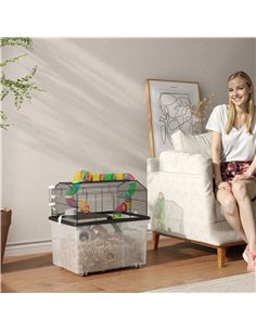 PawHut 2 Tier Hamster Cage with 31cm Deep Tray, Tube System, Water Bottle, Ramp, Feeding Bowl, 58 x 43 x 57cm, Multicolour 2