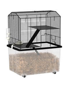 PawHut Three-Tier Gerbil Cage, Hamster Cage for Dwarf Hamster, Syrian Hamster w/ Wheels, Deep Bottom, Food Dish, Water Bottle
