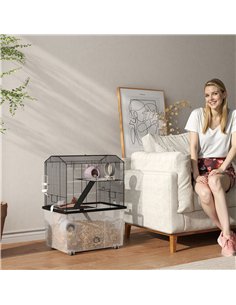 PawHut Three-Tier Gerbil Cage, Hamster Cage for Dwarf Hamster, Syrian Hamster w/ Wheels, Deep Bottom, Food Dish, Water Bottle 2