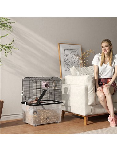 PawHut Three-Tier Gerbil Cage, Hamster Cage for Dwarf Hamster, Syrian Hamster w/ Wheels, Deep Bottom, Food Dish, Water Bottle
