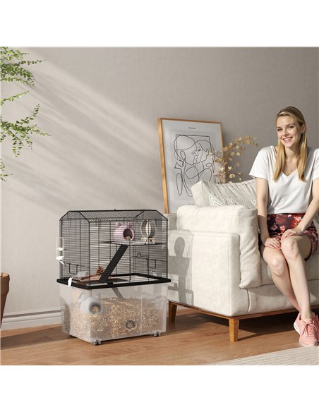 PawHut Three-Tier Gerbil Cage, Hamster Cage for Dwarf Hamster, Syrian Hamster w/ Wheels, Deep Bottom, Food Dish, Water Bottle - pic 158875 | FastDaddyshop