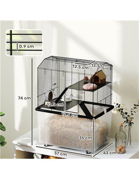 PawHut Three-Tier Gerbil Cage, Hamster Cage for Dwarf Hamster, Syrian Hamster w/ Wheels, Deep Bottom, Food Dish, Water Bottle - pic 158876 | FastDaddyshop