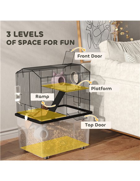 PawHut Three-Tier Gerbil Cage, Hamster Cage for Dwarf Hamster, Syrian Hamster w/ Wheels, Deep Bottom, Food Dish, Water Bottle - pic 158877 | FastDaddyshop
