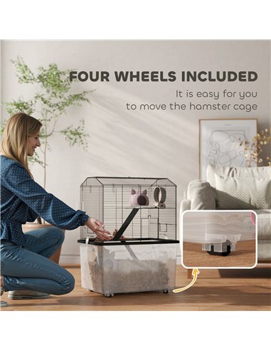 PawHut Three-Tier Gerbil Cage, Hamster Cage for Dwarf Hamster, Syrian Hamster w/ Wheels, Deep Bottom, Food Dish, Water Bottle