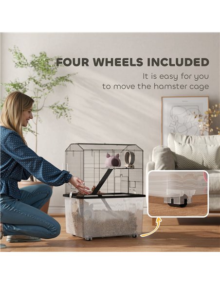 PawHut Three-Tier Gerbil Cage, Hamster Cage for Dwarf Hamster, Syrian Hamster w/ Wheels, Deep Bottom, Food Dish, Water Bottle - pic 158878 | FastDaddyshop
