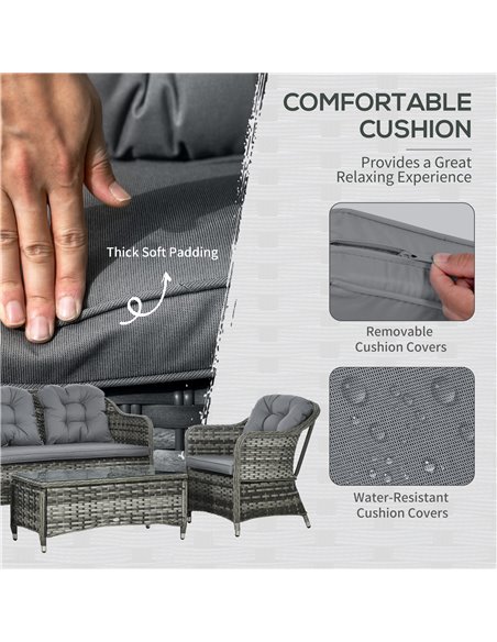 Outsunny 4 Pieces PE Rattan Wicker Sofa Set Outdoor Conservatory Furniture Lawn Patio Coffee Table w/ Cushion - Grey - pic 15888 | FastDaddyshop