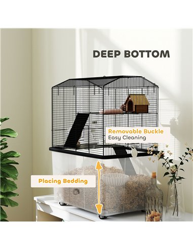PawHut Three-Tier Gerbil Cage, Hamster Cage for Dwarf Hamster, Syrian Hamster w/ Wheels, Deep Bottom, Food Dish, Water Bottle