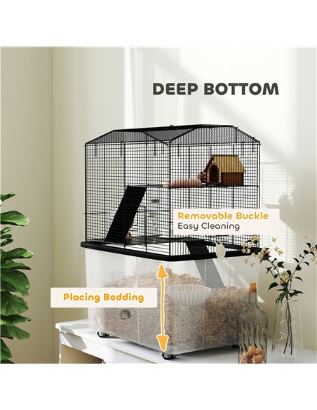 PawHut Three-Tier Gerbil Cage, Hamster Cage for Dwarf Hamster, Syrian Hamster w/ Wheels, Deep Bottom, Food Dish, Water Bottle - pic 158880 | FastDaddyshop