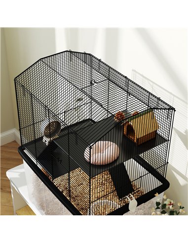 PawHut Three-Tier Gerbil Cage, Hamster Cage for Dwarf Hamster, Syrian Hamster w/ Wheels, Deep Bottom, Food Dish, Water Bottle