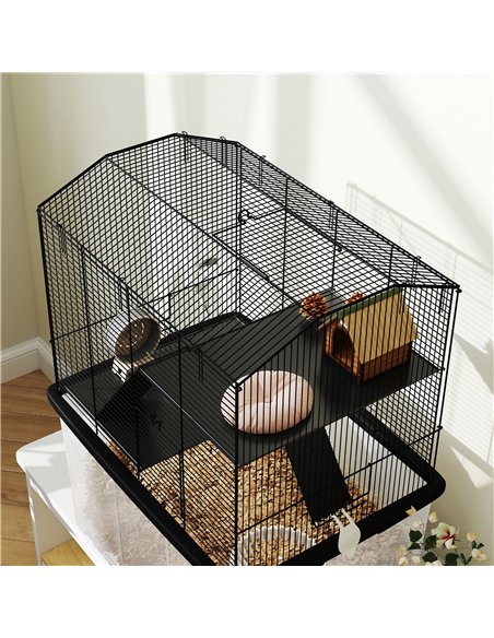 PawHut Three-Tier Gerbil Cage, Hamster Cage for Dwarf Hamster, Syrian Hamster w/ Wheels, Deep Bottom, Food Dish, Water Bottle - pic 158881 | FastDaddyshop