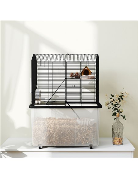 PawHut Three-Tier Gerbil Cage, Hamster Cage for Dwarf Hamster, Syrian Hamster w/ Wheels, Deep Bottom, Food Dish, Water Bottle - pic 158882 | FastDaddyshop