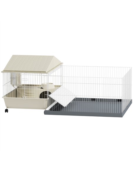PawHut Small Animal Cage with Removable Pet Playpen, Guinea Pig Cage with Waterproof Pad, Hay Feeder, 108 x 71 x 57cm, Beige - pic 158883 | FastDaddyshop