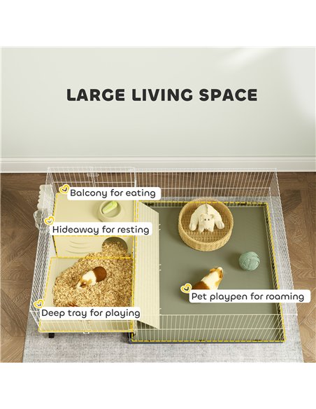 PawHut Small Animal Cage with Removable Pet Playpen, Guinea Pig Cage with Waterproof Pad, Hay Feeder, 108 x 71 x 57cm, Beige - pic 158886 | FastDaddyshop