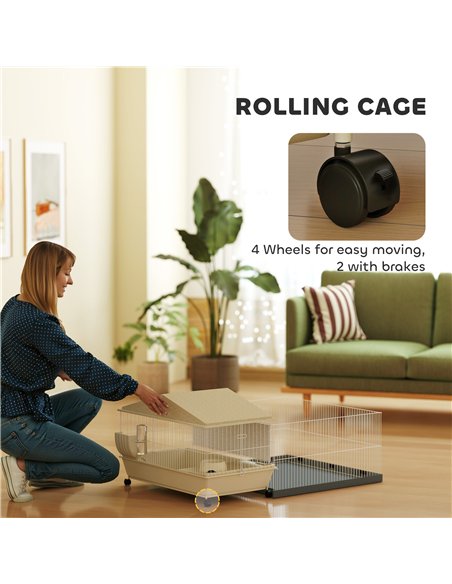 PawHut Small Animal Cage with Removable Pet Playpen, Guinea Pig Cage with Waterproof Pad, Hay Feeder, 108 x 71 x 57cm, Beige - pic 158888 | FastDaddyshop