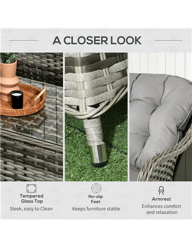 Outsunny 4 Pieces PE Rattan Wicker Sofa Set Outdoor Conservatory Furniture Lawn Patio Coffee Table w/ Cushion - Grey