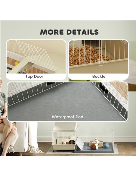 PawHut Small Animal Cage with Removable Pet Playpen, Guinea Pig Cage with Waterproof Pad, Hay Feeder, 108 x 71 x 57cm, Beige - pic 158890 | FastDaddyshop