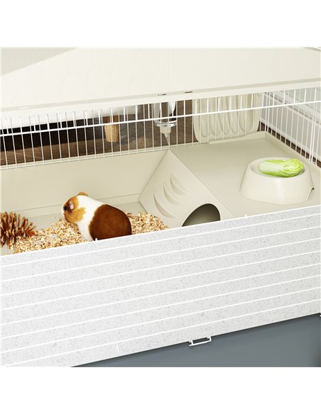 PawHut Small Animal Cage with Removable Pet Playpen, Guinea Pig Cage with Waterproof Pad, Hay Feeder, 108 x 71 x 57cm, Beige - pic 158891 | FastDaddyshop