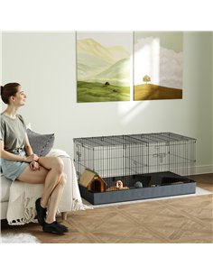 PawHut 2 in 1 Guinea Pig Cage, Rabbit Cage Pet Playpen with 2 Separate Area, Waterproof Oxford Fabric Floor for Hedgehogs 2