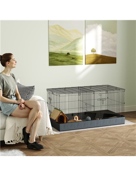 PawHut 2 in 1 Guinea Pig Cage, Rabbit Cage Pet Playpen with 2 Separate Area, Waterproof Oxford Fabric Floor for Hedgehogs - pic 158893 | FastDaddyshop