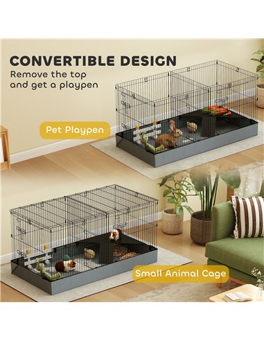 PawHut 2 in 1 Guinea Pig Cage, Rabbit Cage Pet Playpen with 2 Separate Area, Waterproof Oxford Fabric Floor for Hedgehogs