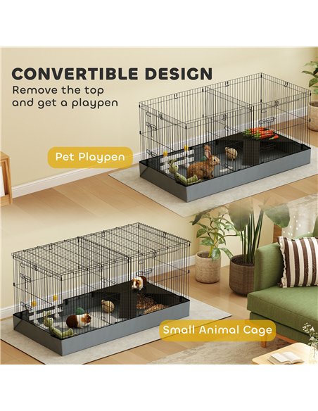 PawHut 2 in 1 Guinea Pig Cage, Rabbit Cage Pet Playpen with 2 Separate Area, Waterproof Oxford Fabric Floor for Hedgehogs - pic 158895 | FastDaddyshop