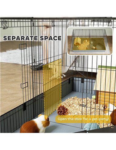 PawHut 2 in 1 Guinea Pig Cage, Rabbit Cage Pet Playpen with 2 Separate Area, Waterproof Oxford Fabric Floor for Hedgehogs