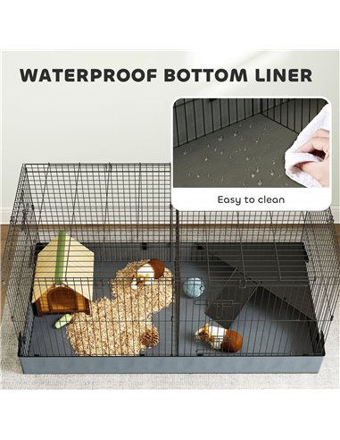 PawHut 2 in 1 Guinea Pig Cage, Rabbit Cage Pet Playpen with 2 Separate Area, Waterproof Oxford Fabric Floor for Hedgehogs