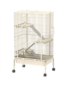 PawHut 4 Levels Rolling Small Animal Cage, Rabbit Cage with 3 Ramps, Water Bottle, Food Dish, 15cm Deep Tray, Beige