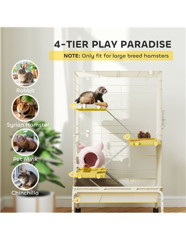 PawHut 4 Levels Rolling Small Animal Cage, Rabbit Cage with 3 Ramps, Water Bottle, Food Dish, 15cm Deep Tray, Beige