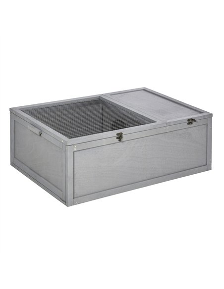 PawHut 94 cm Wooden Tortoise House Turtle Habitat Small Reptile Cage Enclosure with Two Room Grey - pic 158910 | FastDaddyshop