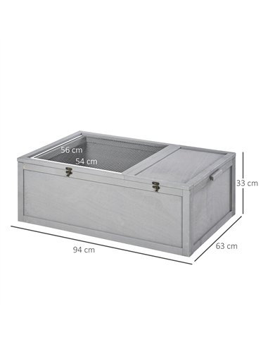 PawHut 94 cm Wooden Tortoise House Turtle Habitat Small Reptile Cage Enclosure with Two Room Grey