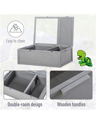PawHut 94 cm Wooden Tortoise House Turtle Habitat Small Reptile Cage Enclosure with Two Room Grey