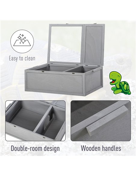 PawHut 94 cm Wooden Tortoise House Turtle Habitat Small Reptile Cage Enclosure with Two Room Grey - pic 158914 | FastDaddyshop
