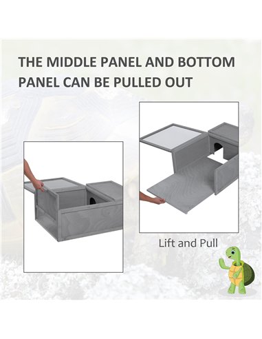 PawHut 94 cm Wooden Tortoise House Turtle Habitat Small Reptile Cage Enclosure with Two Room Grey