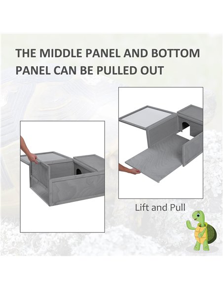 PawHut 94 cm Wooden Tortoise House Turtle Habitat Small Reptile Cage Enclosure with Two Room Grey - pic 158916 | FastDaddyshop