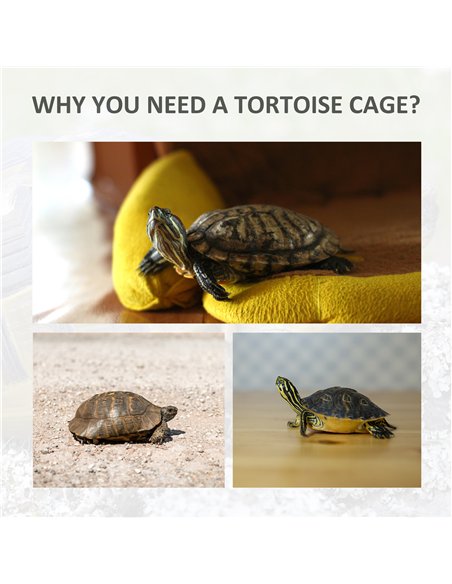 PawHut 94 cm Wooden Tortoise House Turtle Habitat Small Reptile Cage Enclosure with Two Room Grey - pic 158917 | FastDaddyshop