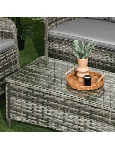 Outsunny 4 Pieces PE Rattan Wicker Sofa Set Outdoor Conservatory Furniture Lawn Patio Coffee Table w/ Cushion - Grey