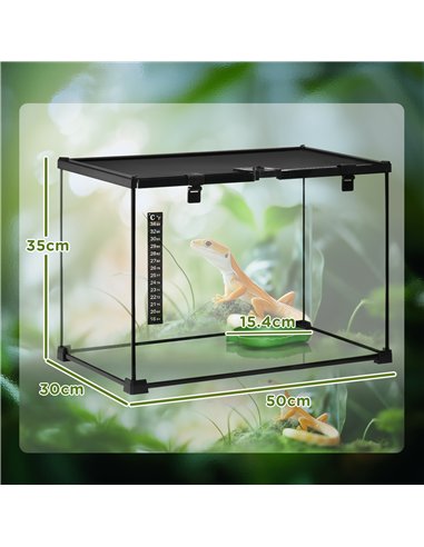 PawHut Glass Reptile Terrarium Insect Breeding Tank Vivarium Habitats with Thermometer for Lizards, Horned Frogs, Snakes, Spider