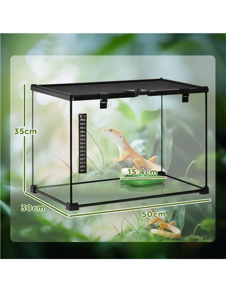 PawHut Glass Reptile Terrarium Insect Breeding Tank Vivarium Habitats with Thermometer for Lizards, Horned Frogs, Snakes, Spider - pic 158921 | FastDaddyshop