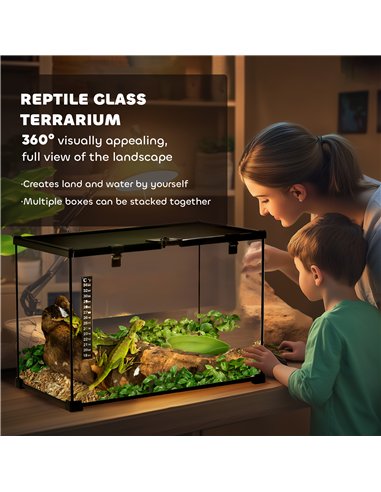 PawHut Glass Reptile Terrarium Insect Breeding Tank Vivarium Habitats with Thermometer for Lizards, Horned Frogs, Snakes, Spider